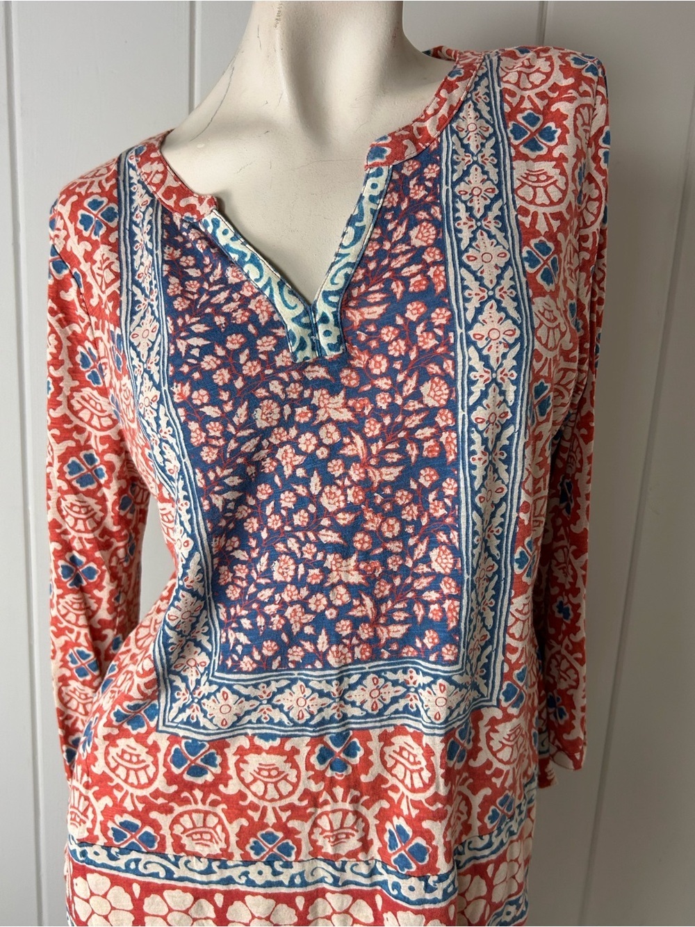 Lucky Brand Blue Floral top Boho Cotton Modal long Sleeve Size L new - Picture 2 of 7